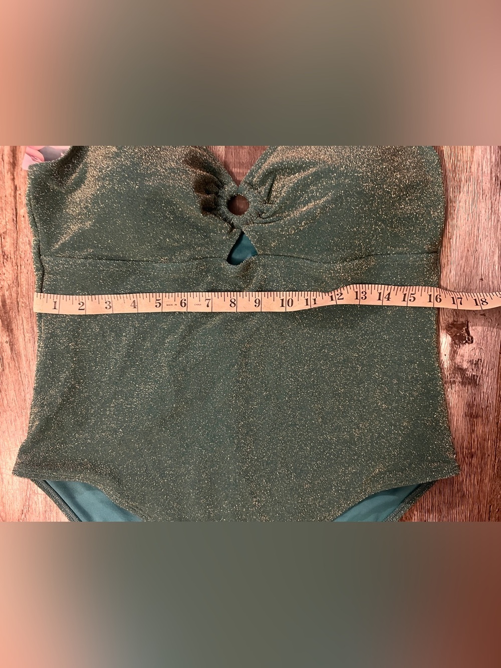 Women’s Front Knot Cut- Out One Piece Swimsuit 16/18 Green Metallic Shimmer - Picture 6 of 7